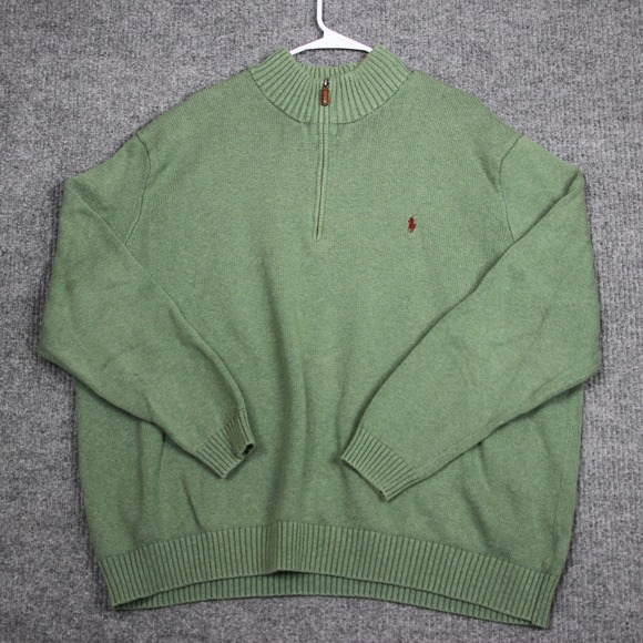 Polo Ralph Lauren Mens Sweater 4XB Green 1/4 Zip Pullover Knit Golf Mock Collar - Picture 1 of 5